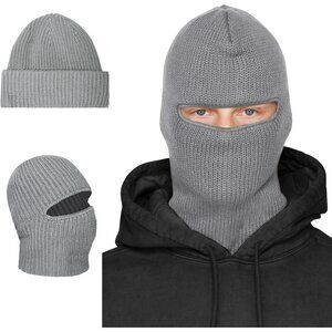 Men's Light Grey Balaclava Ski Mask Beanie Ski Face Mask Winter Warm Skull Cap